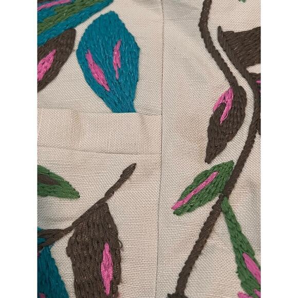 BCBGMaxAzria Embroidered Floral 3/4 Sleeve Cropped Blazer Beige Multi Women's S - Picture 9 of 10